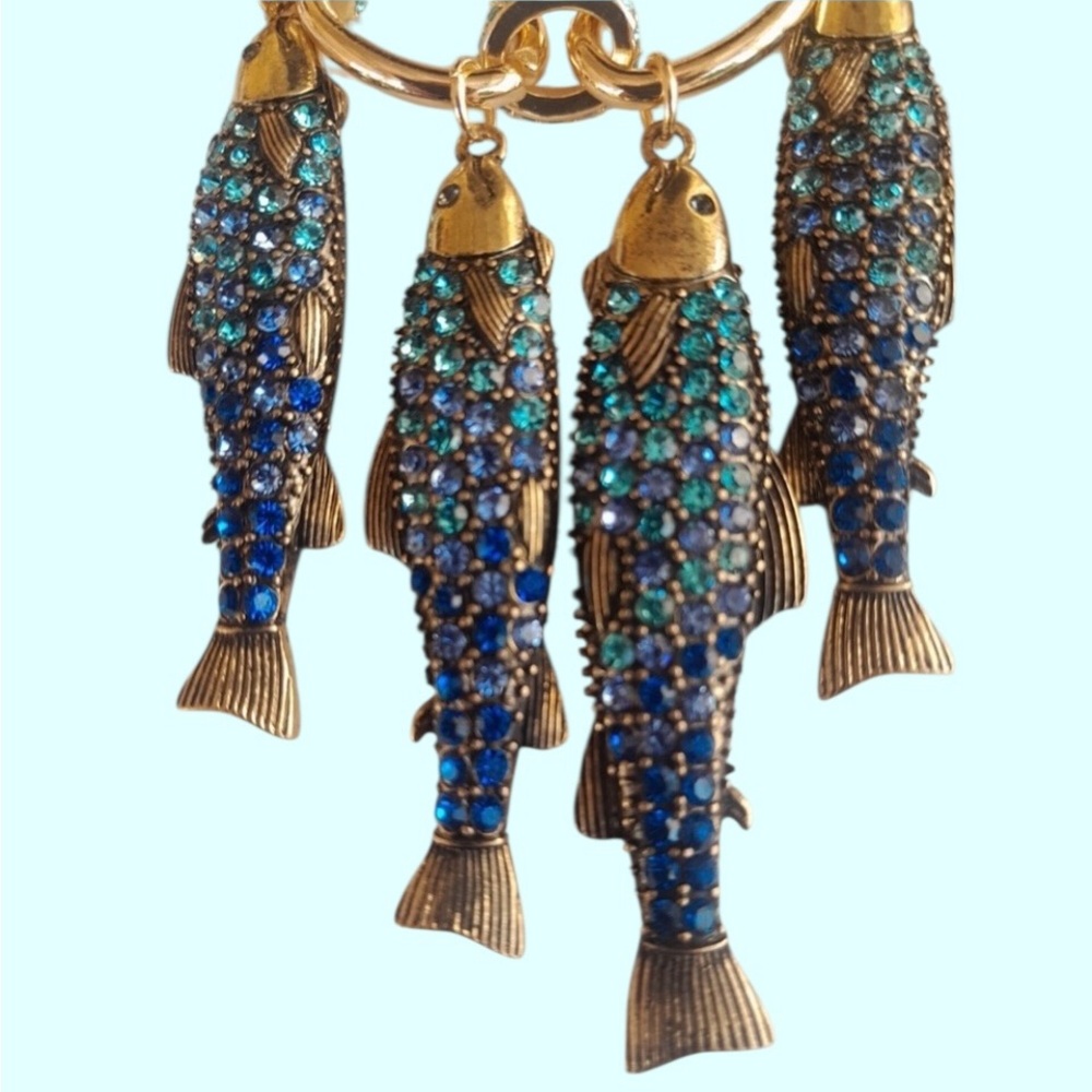 BETSEY JOHNSON Mermaid Jewels Blue Crystal-Studded Fish Charm Bib Necklace NWT - Picture 4 of 6